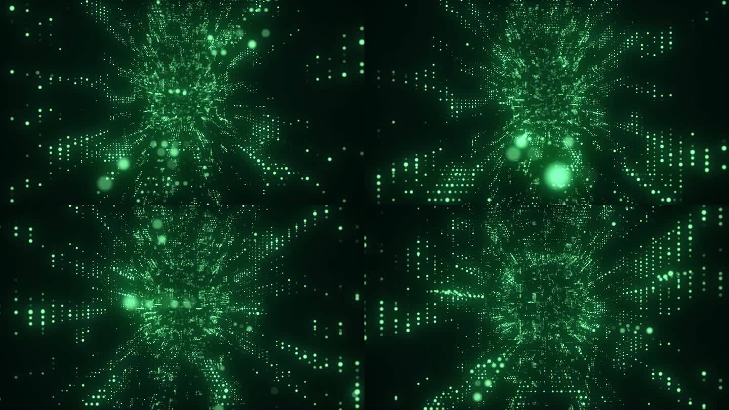 抽象线框隧道。绿色的虫洞。3D传送门网格。未来的幻想方形漏斗。3 d渲染。