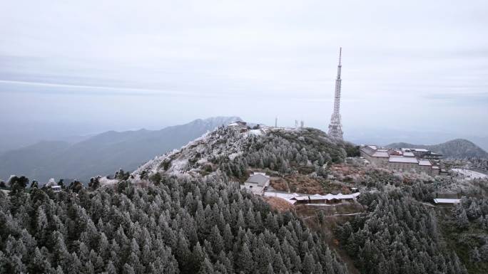 湖南南岳衡山松树凇雪景航拍