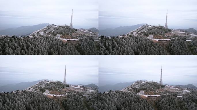 湖南南岳衡山松树凇雪景航拍