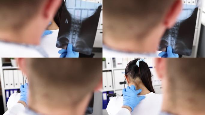 神经科医生盯着颈椎，手里拿着x光片4k慢动作电影