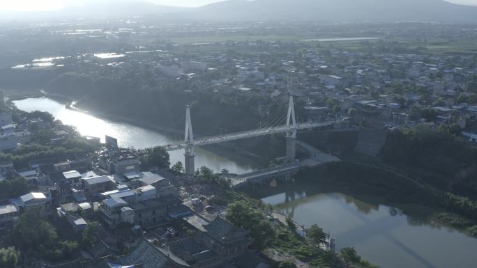 三原县古龙桥现代桥过河县城人行道桥梁航拍