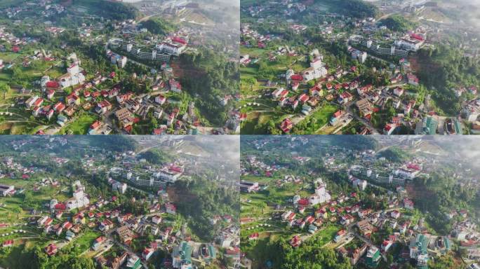 从空中俯瞰越南北部山区的小镇萨帕