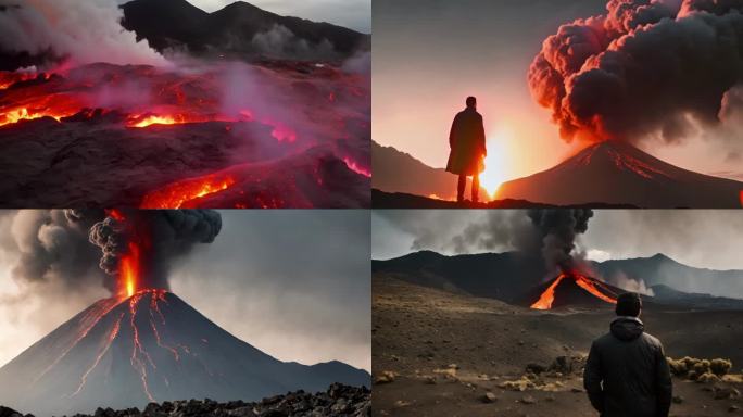 火山喷发岩浆流淌