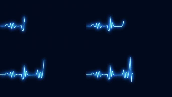明亮的霓虹蓝色心脏心电图线。心电图显示心跳线。心电图，心脏脉搏。心跳脉搏率图