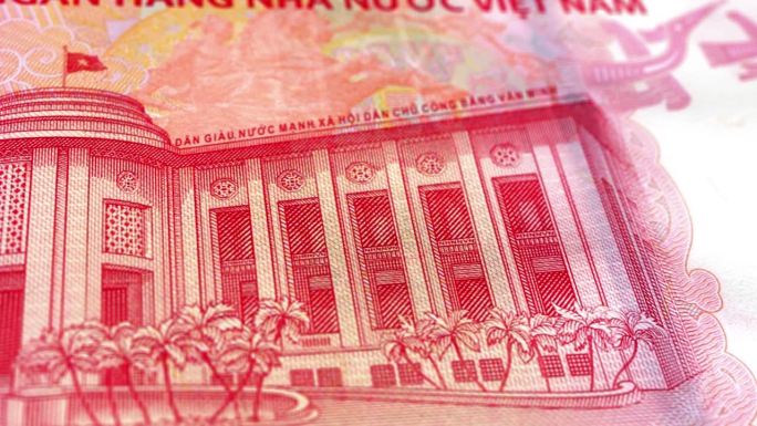 越南越南盾100钞票，100越南盾，越南盾特写和宏观视图，跟踪和多莉拍摄100越南盾钞票观察和储备方