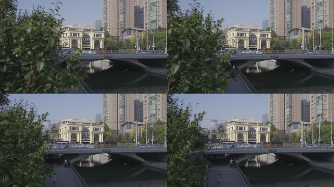 北京亮马桥风景湖泊水树木空镜