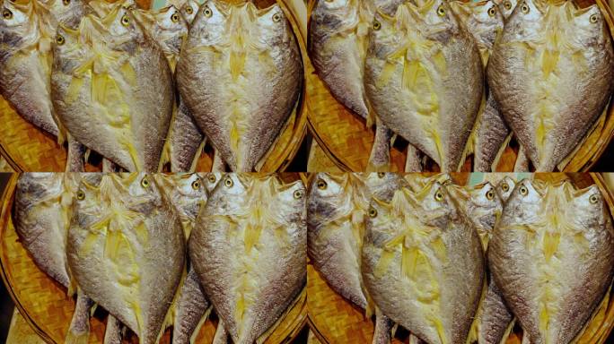 4K高清美食材料 海鲜市场黄鱼鲞 黄鱼干