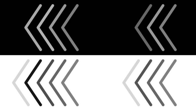 定向箭头循环动画概念。在黑色背景上从右到左的致盲箭头的创意动画。广告，社交媒体向上滑动和方向符号