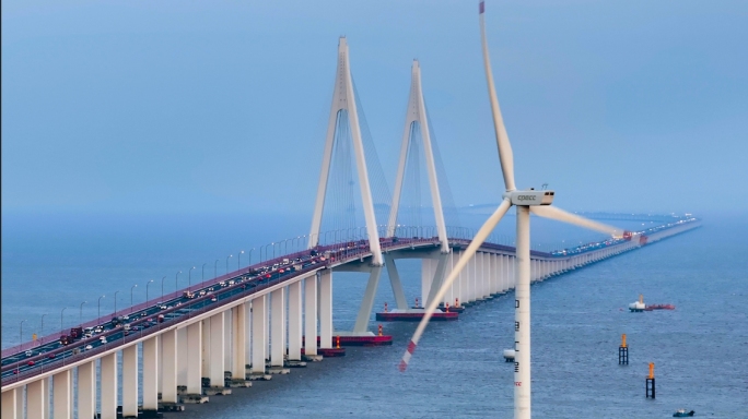 杭州湾跨海大桥长焦航拍4K