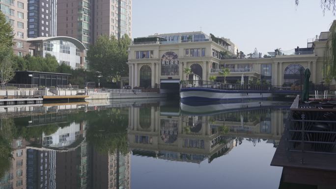 北京亮马桥风景湖泊水树木空镜