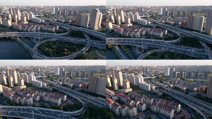 4K天津市河西区交通道路地铁城市航拍空镜