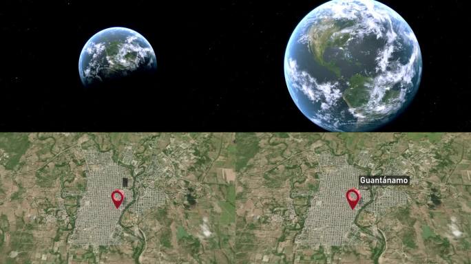 Guantánamo从太空到地球的城市地图，古巴