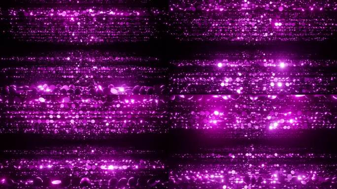紫色球形粒子奖励叠加循环背景3d渲染。奢华的紫色粒子不断向前移动，金色的圆点闪烁，是颁奖典礼、婚礼、