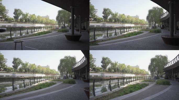 北京亮马桥风景湖泊水树木空镜