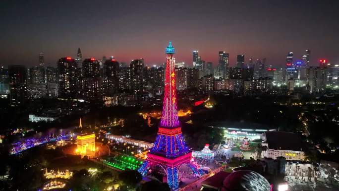 深圳世界之窗埃菲尔铁塔合集夕阳夜景灯光秀