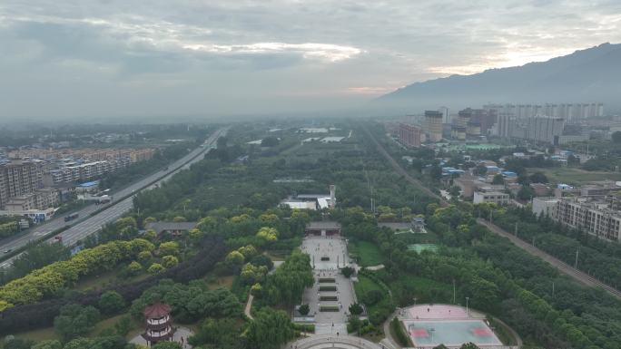 渭南华州区航拍城市县城山下华山少华山