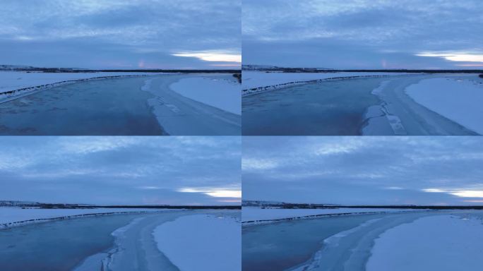 延时 雪原冰河流淌着冰凌