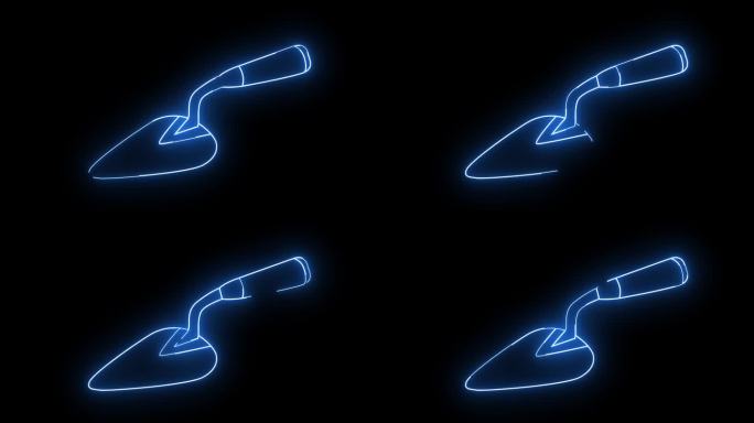 动画水泥勺子图标与发光的霓虹灯效果
