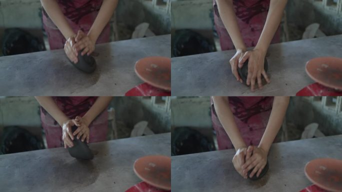 陶器制作过程特写。