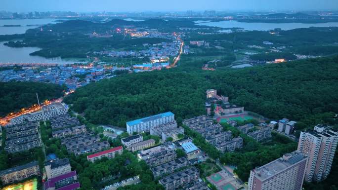 湖北武汉洪山区夜晚夜景航拍车流交通高楼大