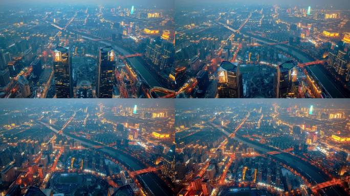 郑州绿地双子塔夜景航拍延时摄影