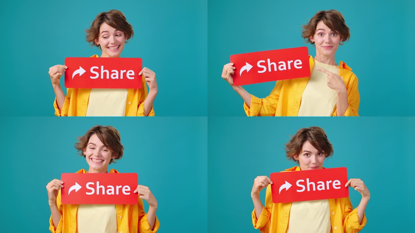 女博主用红色的“分享”标志来称呼用户