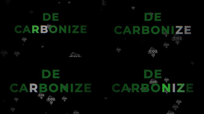 黑色背景二氧化碳脱碳logo动画，减少二氧化碳排放，推动2030年前低碳经济发展