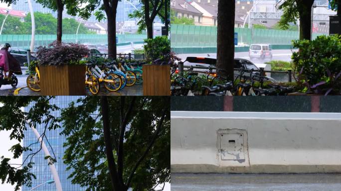 城市马路道路下雨天雨水雨滴街景街道街头风