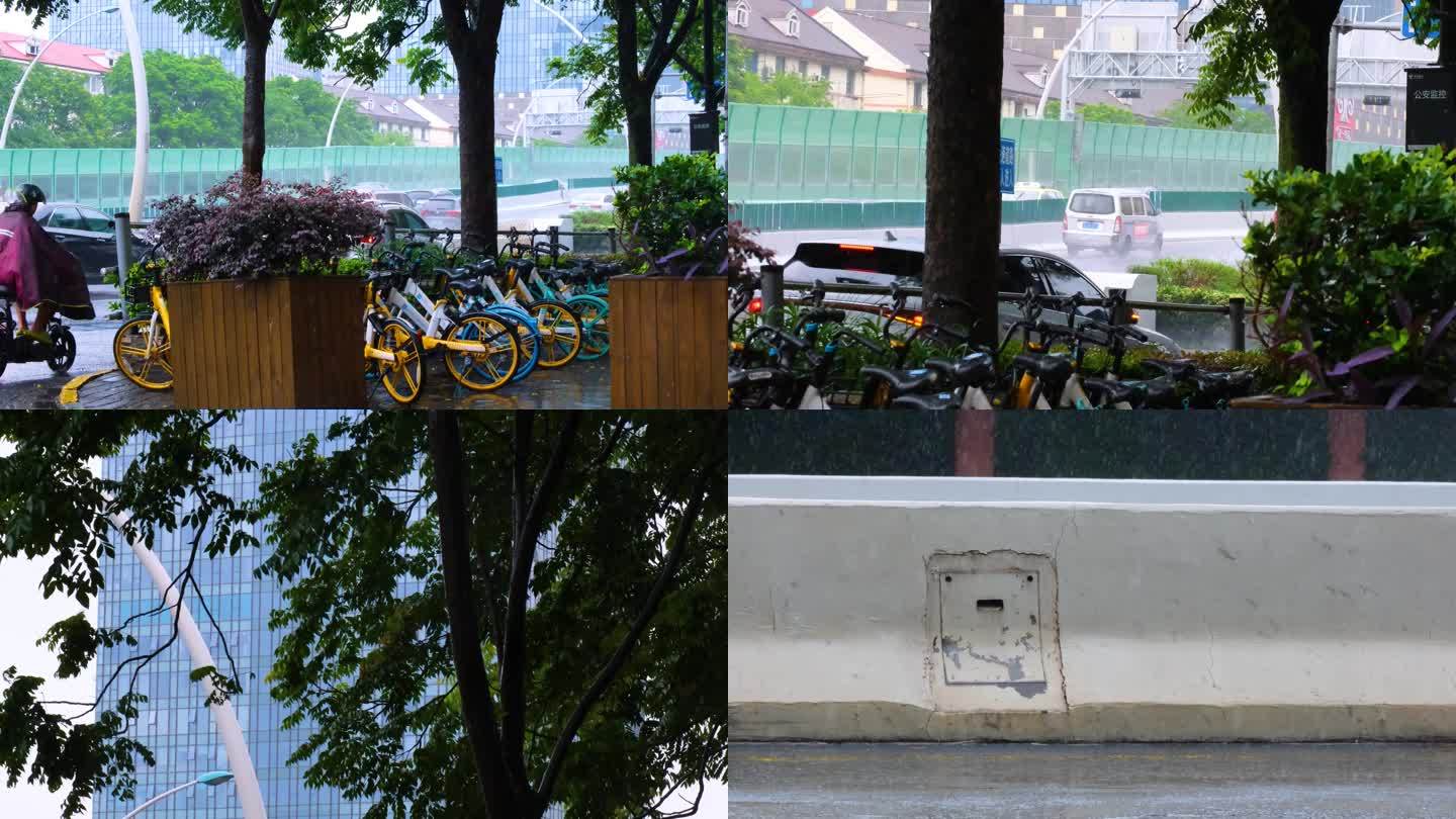 城市马路道路下雨天雨水雨滴街景街道街头风