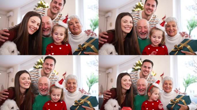 几代同堂的家庭庆祝圣诞节的照片