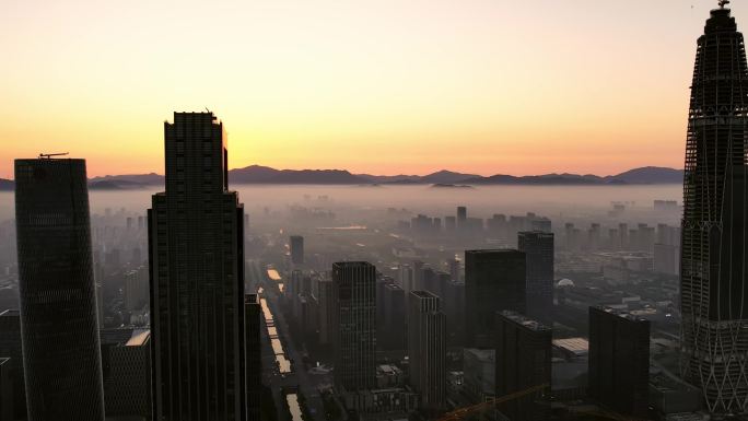 宁波东部新城日出平流雾航拍