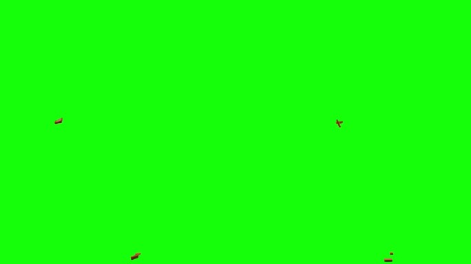 两个砖块从屏幕左侧滑动，并在假想的平面上散射，绿色屏幕背景，动画覆盖视频的色度键混合选项。砖头扔了。