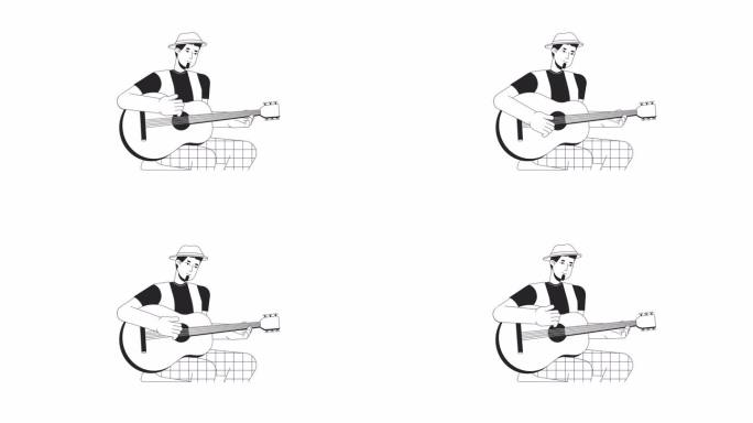 音乐家演奏原声吉他，勾勒出2D人物动画