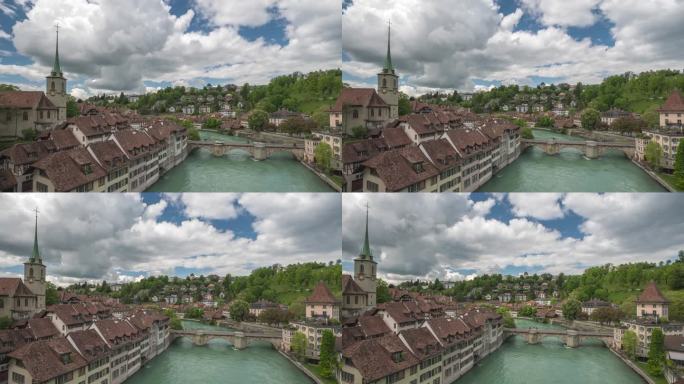 伯尔尼(伯尔尼)瑞士延时4K，城市天际线延时在伯尔尼老城区和Aare河