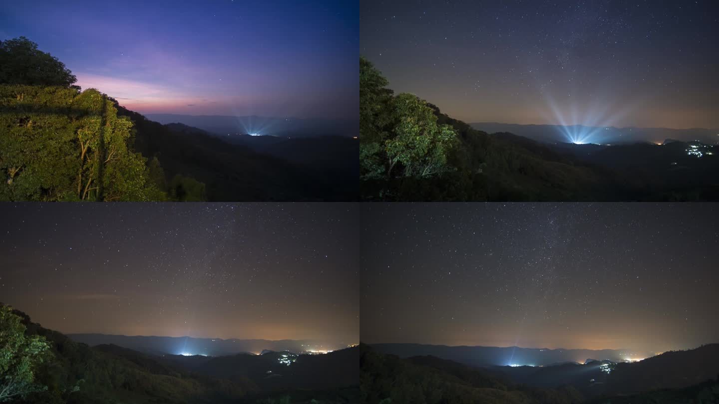 位于泰国多云山景的夜空中的一颗银河系恒星