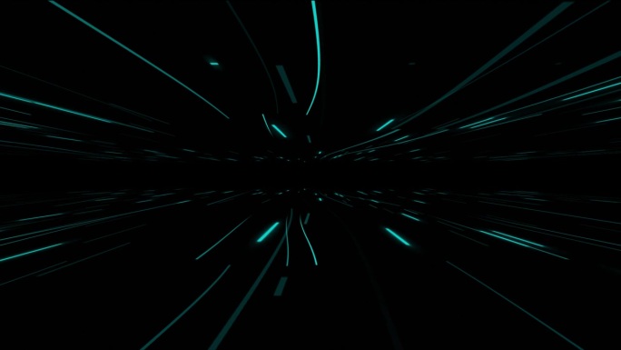 高科技未来浮动线在黑暗的空间背景，青色发光线移动在黑色的背景