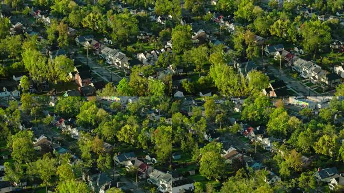 无人机在密歇根州兰辛的住宅街道上飞行