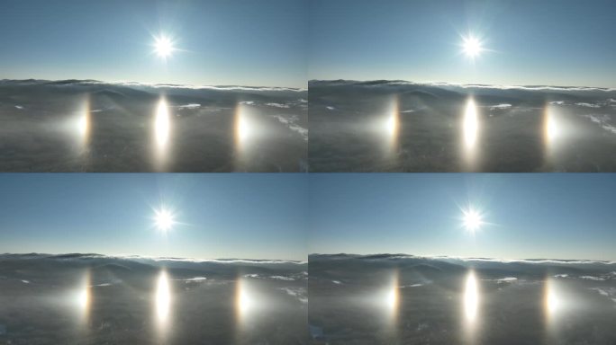 航拍大兴安岭林海雪原日晕