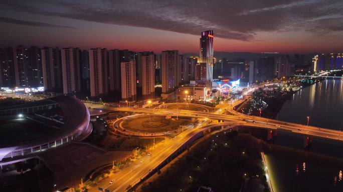 航拍于都城市夜景