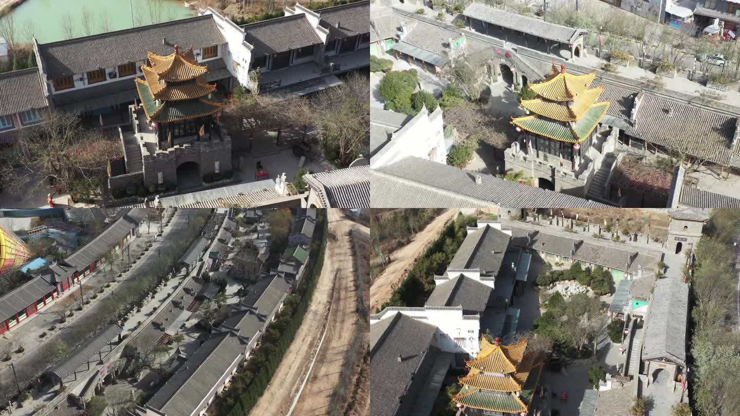 中国风古建筑蒲城景点重泉古城景区全景航拍