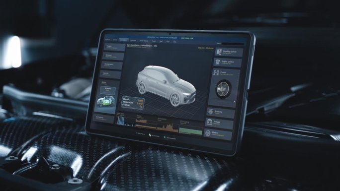程序实时汽车诊断和空气动力学测试在平板屏幕上