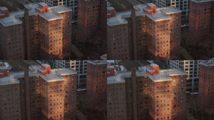 日出时纽约市公共住房项目的鸟瞰图