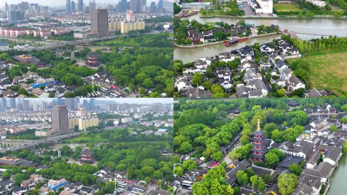 江苏苏州市姑苏区寒山寺风景风光航拍江南水