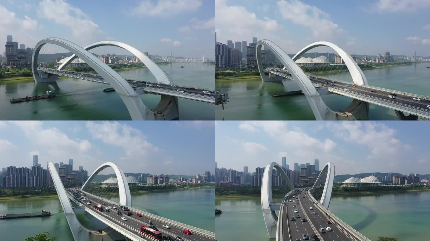 航拍南宁大桥、车流、广西艺术中心