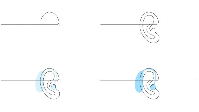 人耳内助听器连续一线自绘动画。
