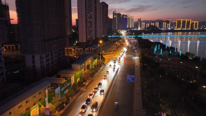 航拍于都城市夜景