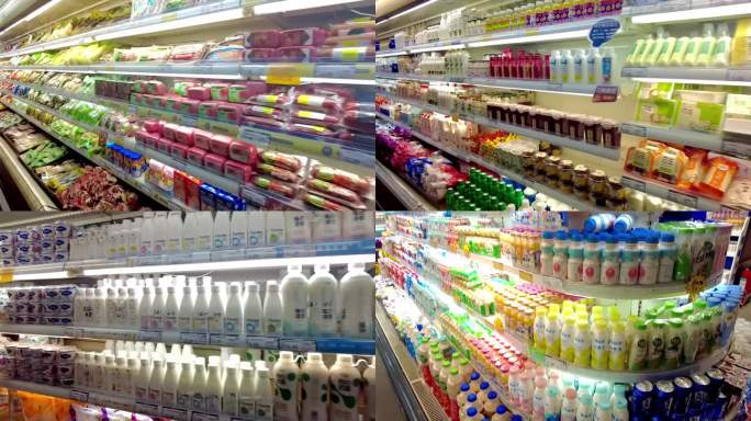 超市货架上琳琅满目的商品