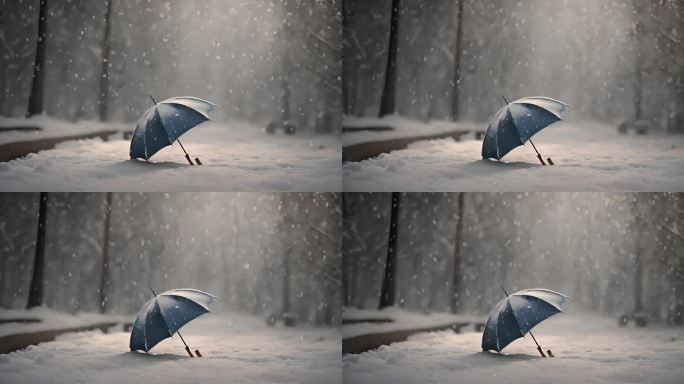 一把伞在雪地中意境