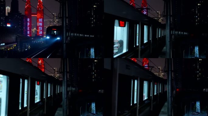 4k实拍夜晚的重庆海棠溪地铁轻轨页面驶来