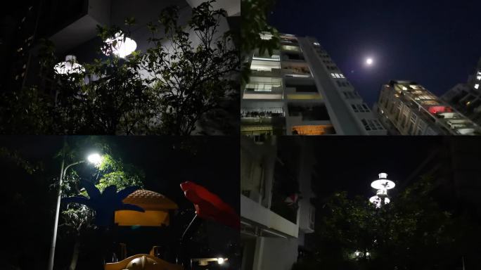 【4K】小区居民楼夜晚路灯万家灯火空镜头
